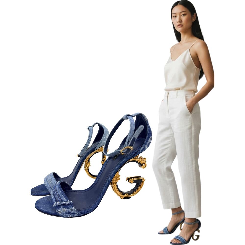 Dolce & Gabbana Patchwork Denim DG Heel Sandals Blue Size 40